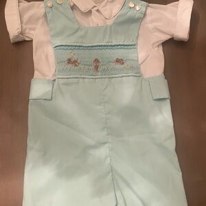 Vintage Chocolate Kids Matching Set in Pale Blue and White Sz 3